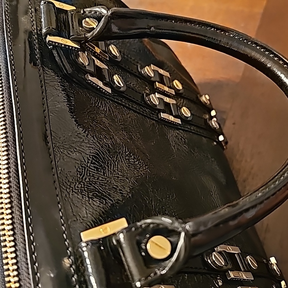 Tory Burch Black Patent Leather Studded Satchel with Gold Hardware - Picture 9 of 13